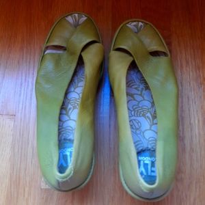 Fly London, size 36, lime green open toe wedge shoes